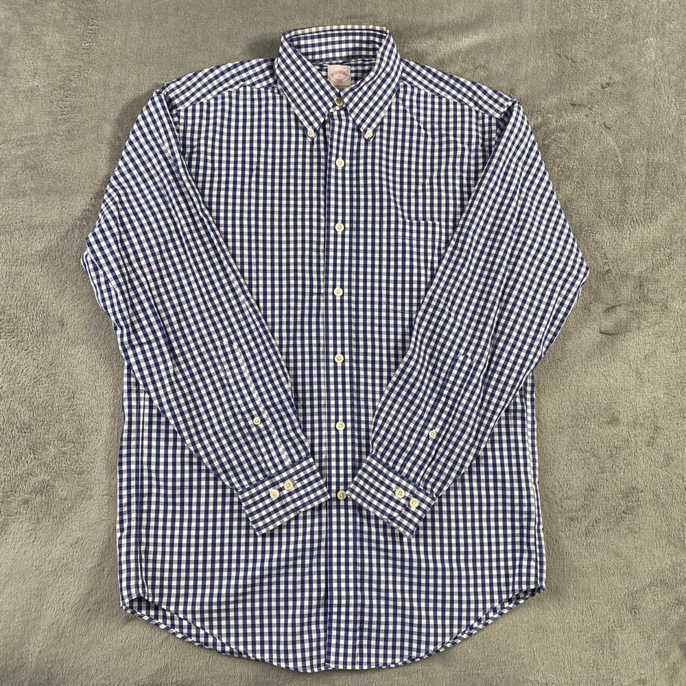 Brooks Brothers Shirt Mens S Blue Gingham 346‎ Regular Fit Non-Iron Cotton L/S